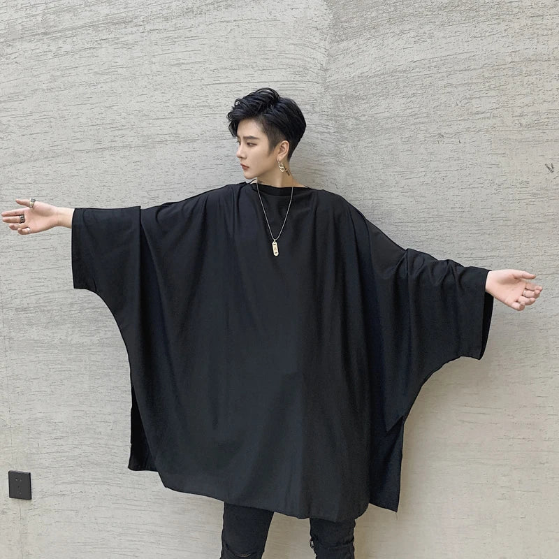 Spring and Autumn wear men's T-shirts Loose-fitting bat-sleeve T-shirts Teen hip hop long sleeve T-shirts trendy