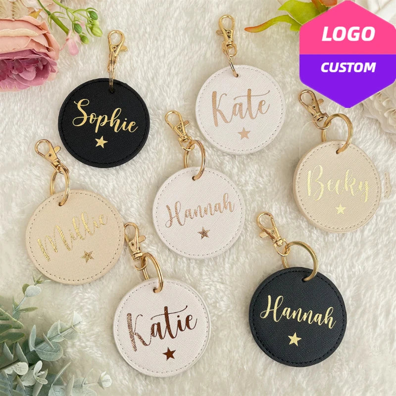 Custom Logo Round Leather Keychain