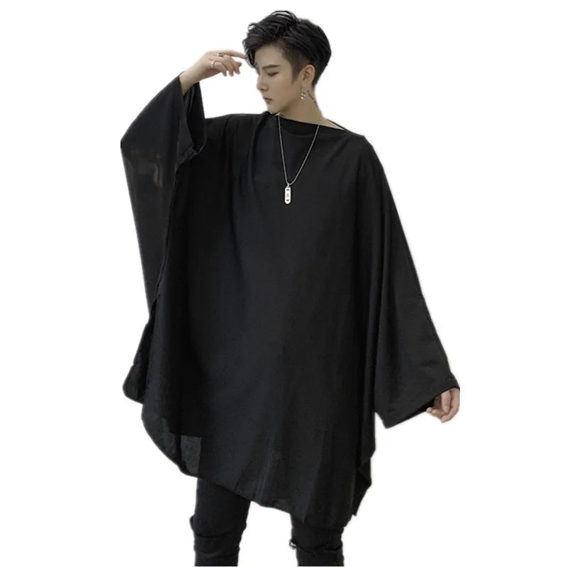 Spring and Autumn wear men's T-shirts Loose-fitting bat-sleeve T-shirts Teen hip hop long sleeve T-shirts trendy