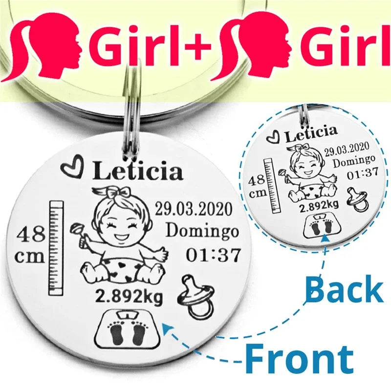 Personalized Baby Keychain Boys Girls Name Birth Weight Newborn Commemorate for New Mom Dad Gift Keyring P026_C