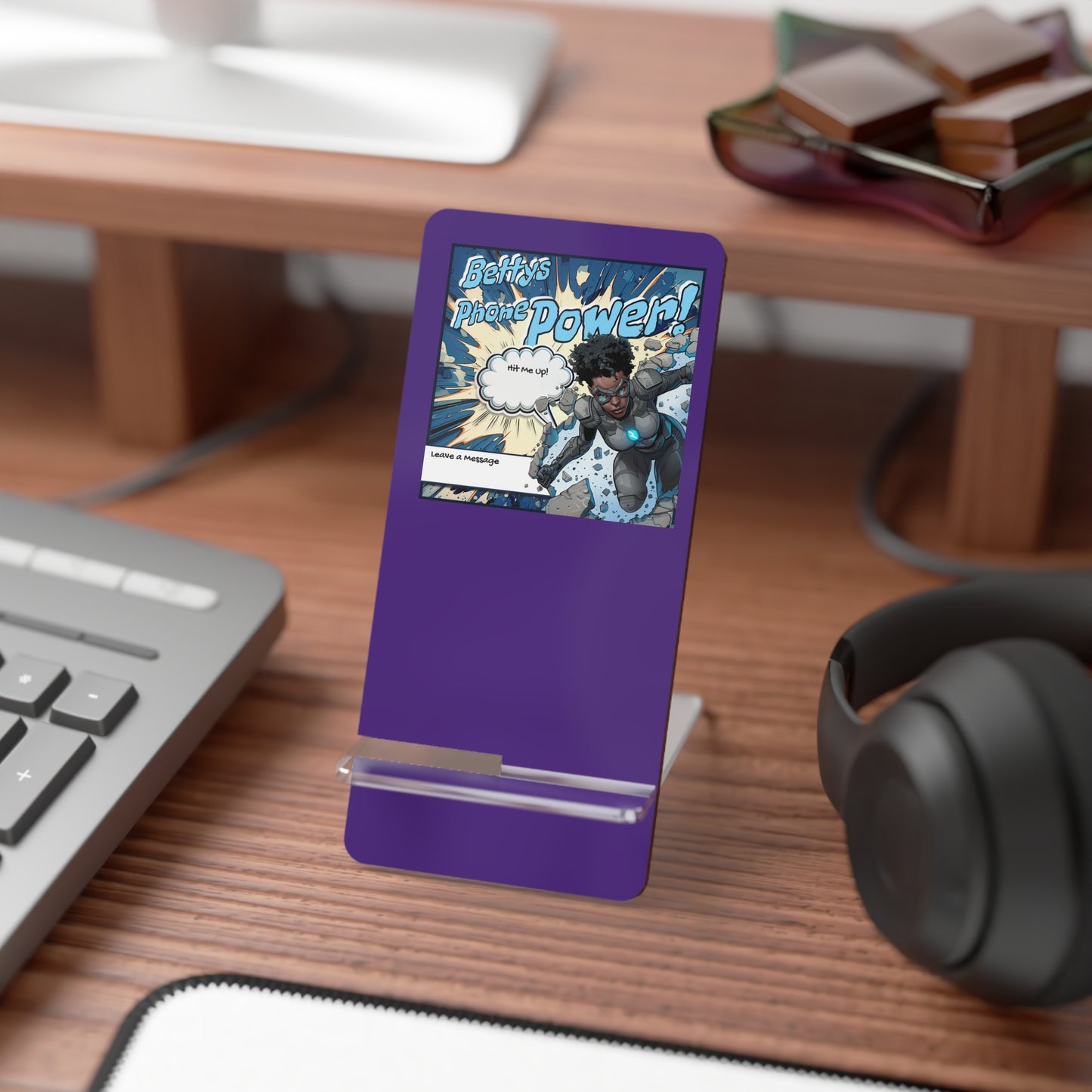 Smartphone Display Stand, Comic Book Style Phone Holder, Desk Organizer, Great for Gifts, Home Office Decor, Personalized Phone Stand