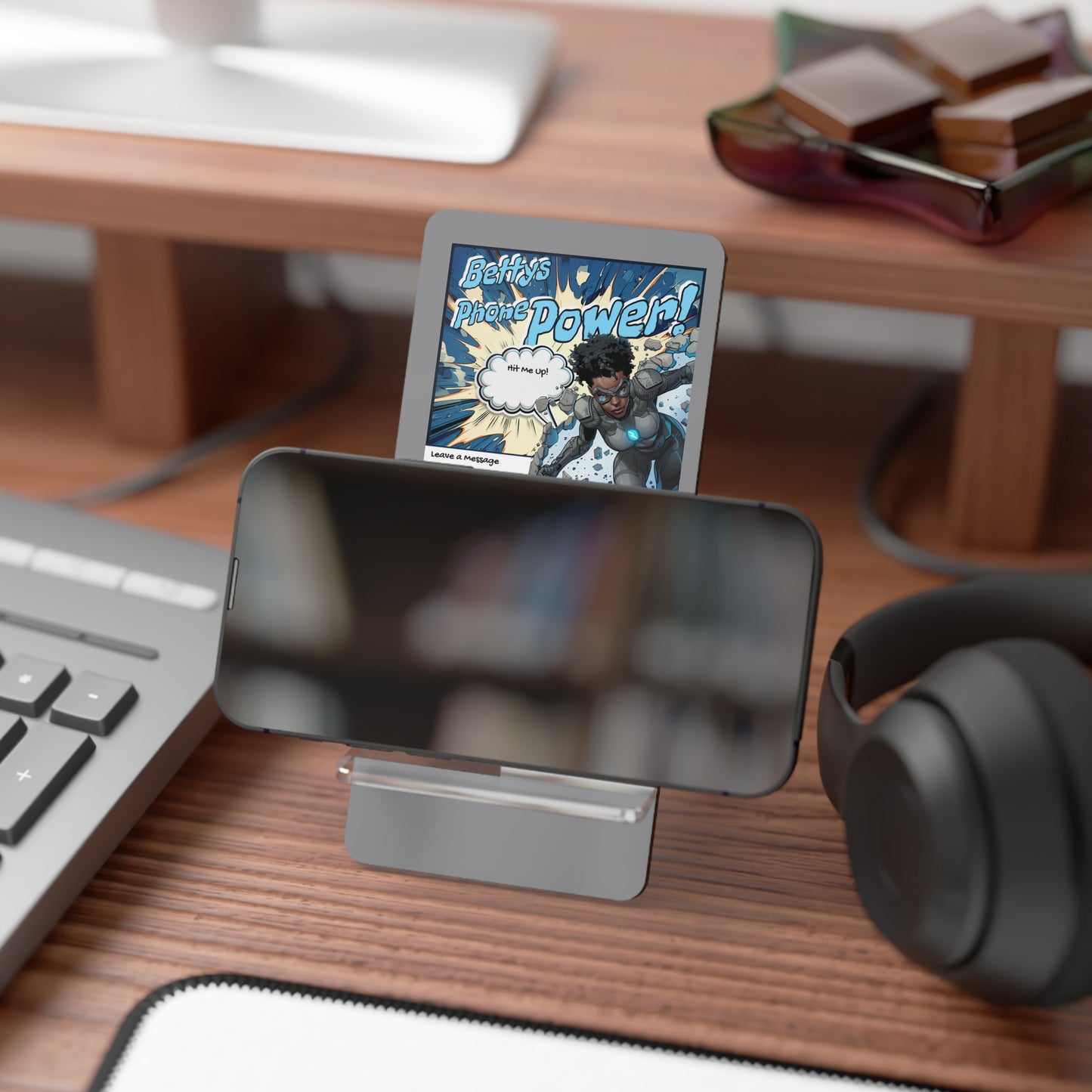 Smartphone Display Stand, Comic Book Style Phone Holder, Desk Organizer, Great for Gifts, Home Office Decor, Personalized Phone Stand