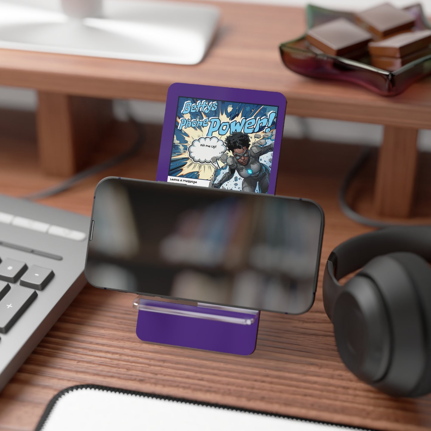 Smartphone Display Stand, Comic Book Style Phone Holder, Desk Organizer, Great for Gifts, Home Office Decor, Personalized Phone Stand