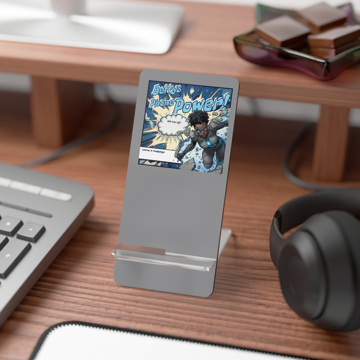 Smartphone Display Stand, Comic Book Style Phone Holder, Desk Organizer, Great for Gifts, Home Office Decor, Personalized Phone Stand