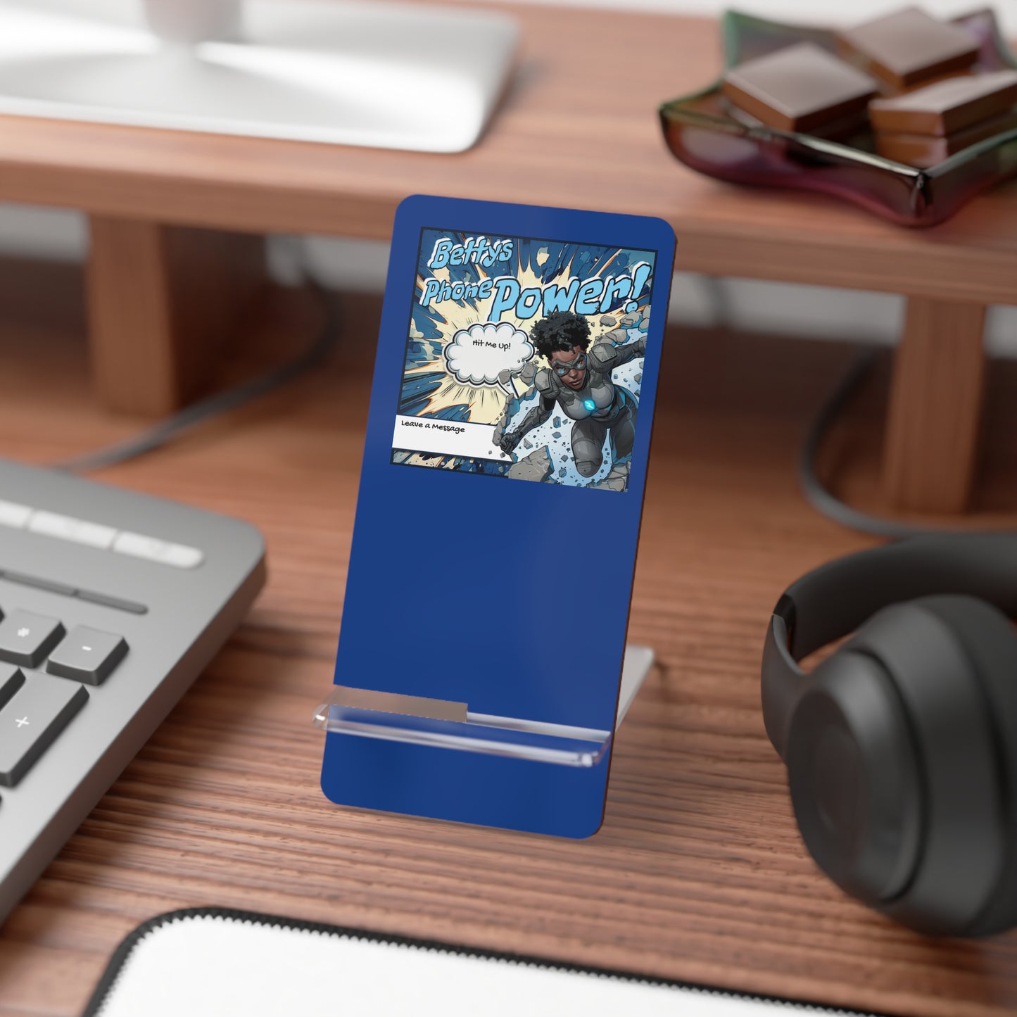 Custom Smartphone Display Stand, Comic Book Style Phone Holder, Desk Organizer, Great for Gifts, Home Office Decor, Personalized Phone Stand