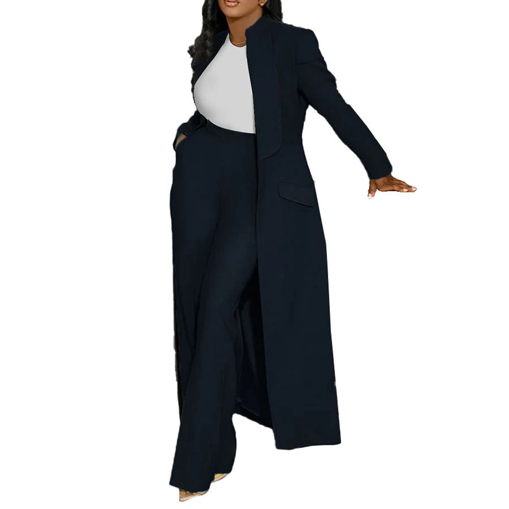 Streetwear Fashion X-Long Blazer Coat and Long Pants Suit 2 Two Piece Set for Women 2025 Spring African Work Business Outfits
