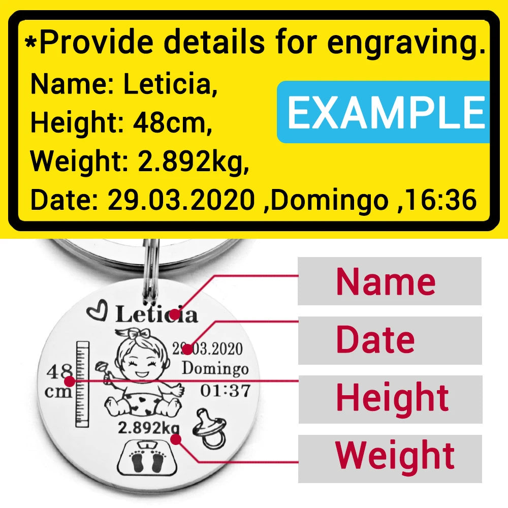 Personalized Baby Keychain Boys Girls Name Birth Weight Newborn Commemorate for New Mom Dad Gift Keyring P026_C