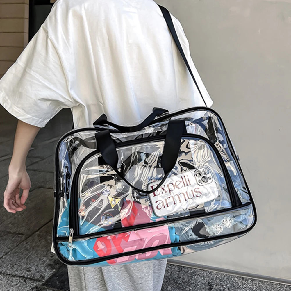 Clear Tote Bag Men's Women Transparent Shoulder Bags Stadium Approved Travel PVC Cosmetic Bags Handbag Large Gym Sports Bags New