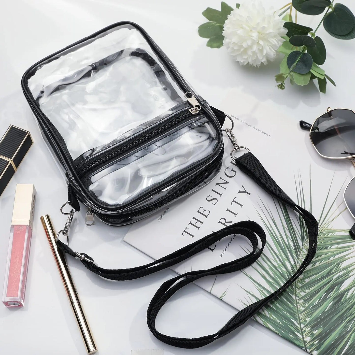Women Clear Shoulder Bag PVC Concert Transparent Purse Simple Crossbody Bag With Front Pocket Stadium Approved Casual Handbag