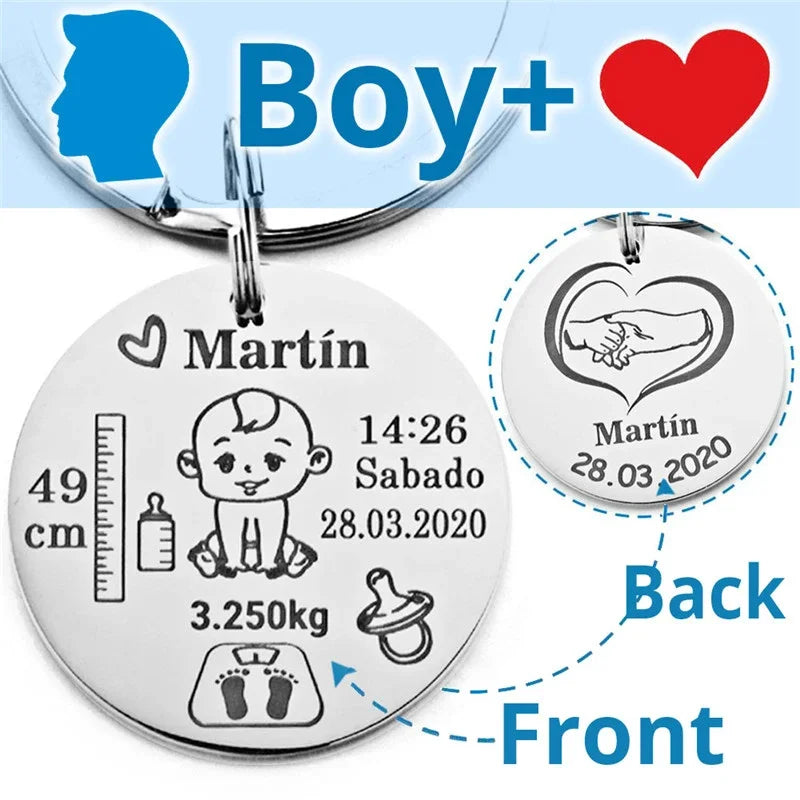 Personalized Baby Keychain Boys Girls Name Birth Weight Newborn Commemorate for New Mom Dad Gift Keyring P026_C
