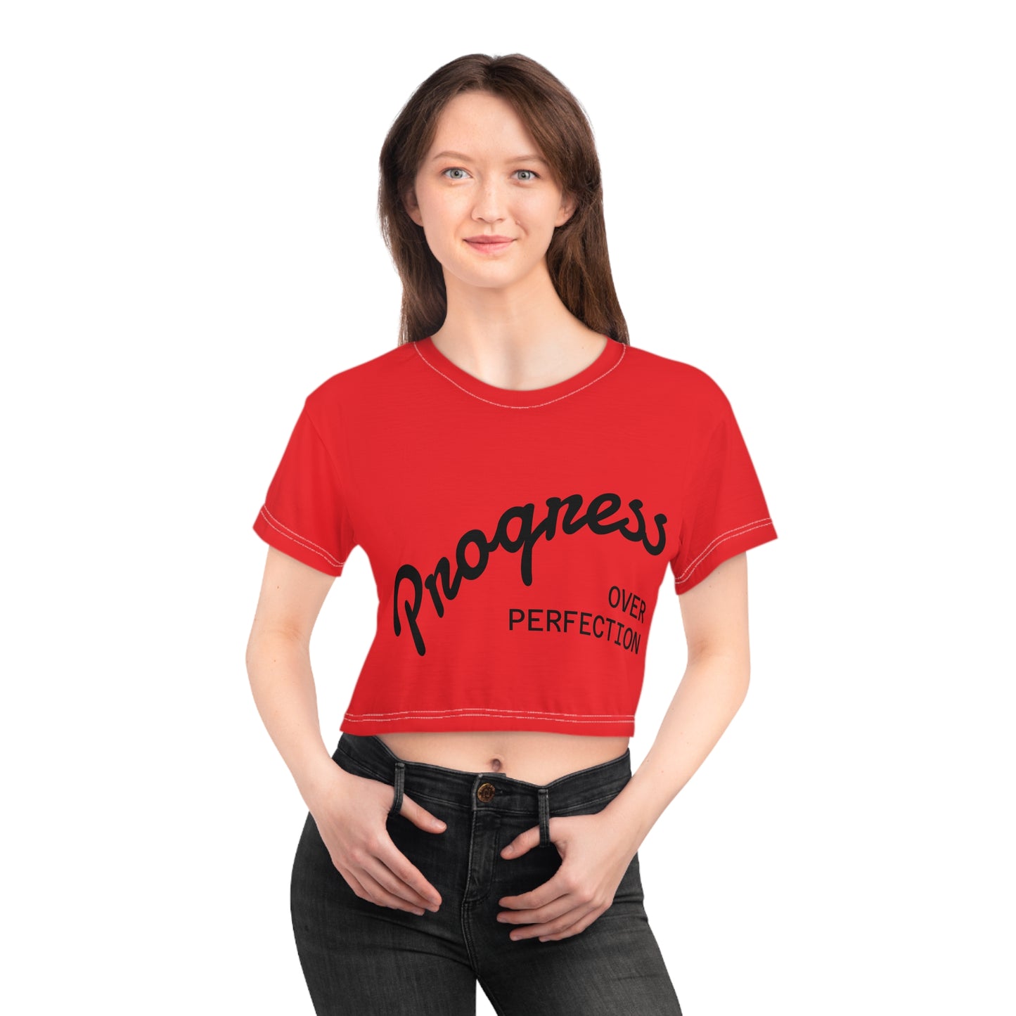Motivational Crop Tee - "Progress Over Perfection"