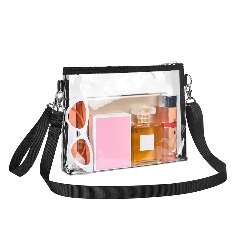 Clear Crossbody Purse Bag Stadium Approved PVC Transparent Messenger Bags Gold Chain Strap Sac For Women Ladies