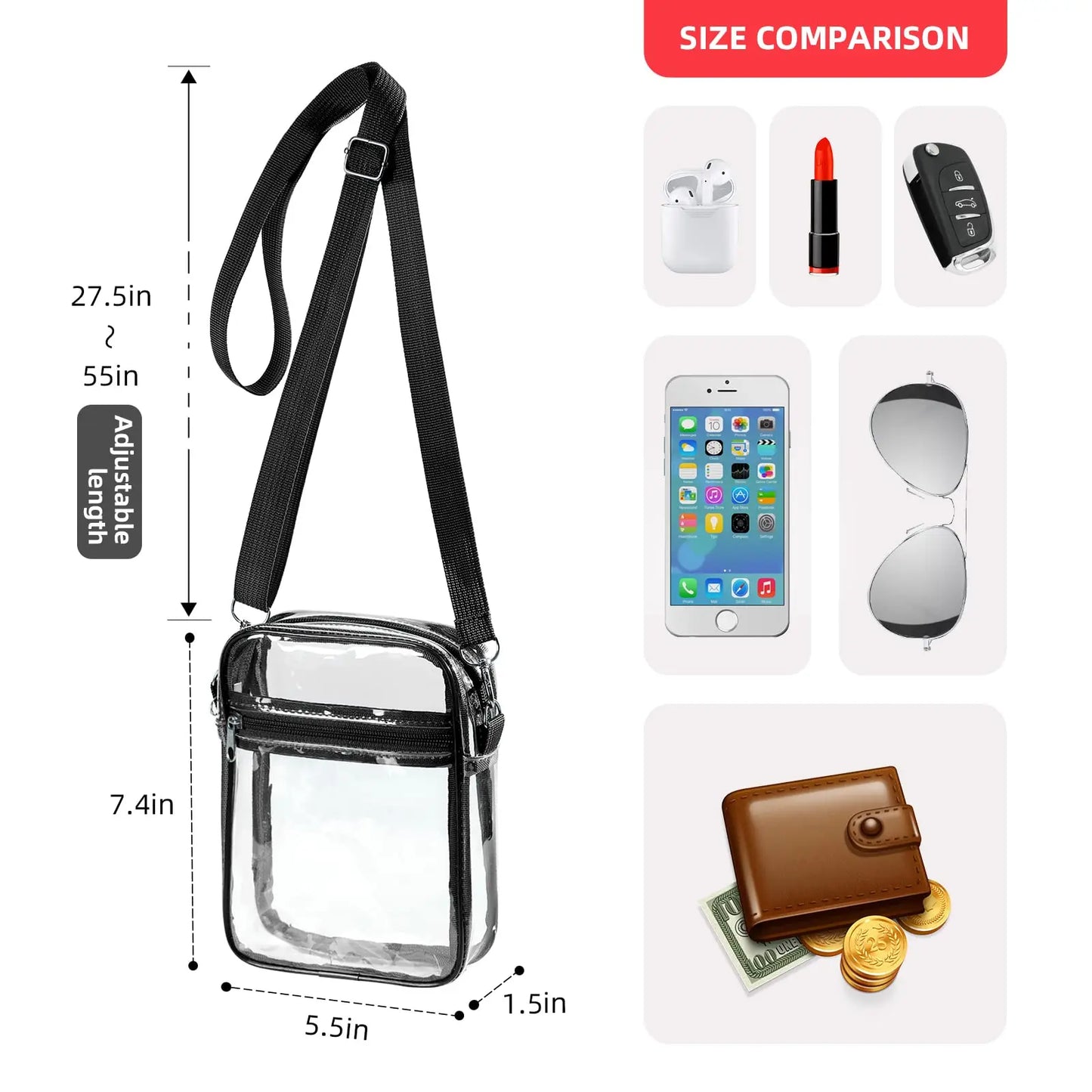 Women Clear Shoulder Bag PVC Concert Transparent Purse Simple Crossbody Bag With Front Pocket Stadium Approved Casual Handbag
