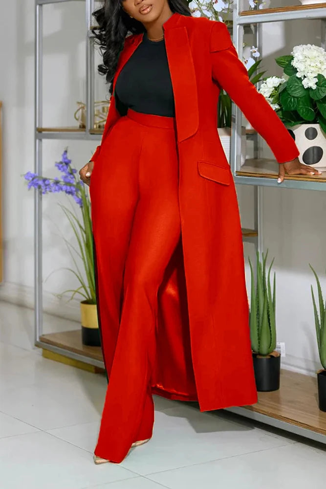 Streetwear Fashion X-Long Blazer Coat and Long Pants Suit 2 Two Piece Set for Women 2025 Spring African Work Business Outfits
