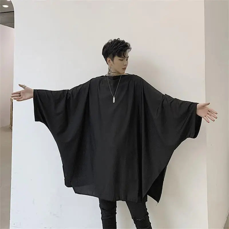 Spring and Autumn wear men's T-shirts Loose-fitting bat-sleeve T-shirts Teen hip hop long sleeve T-shirts trendy
