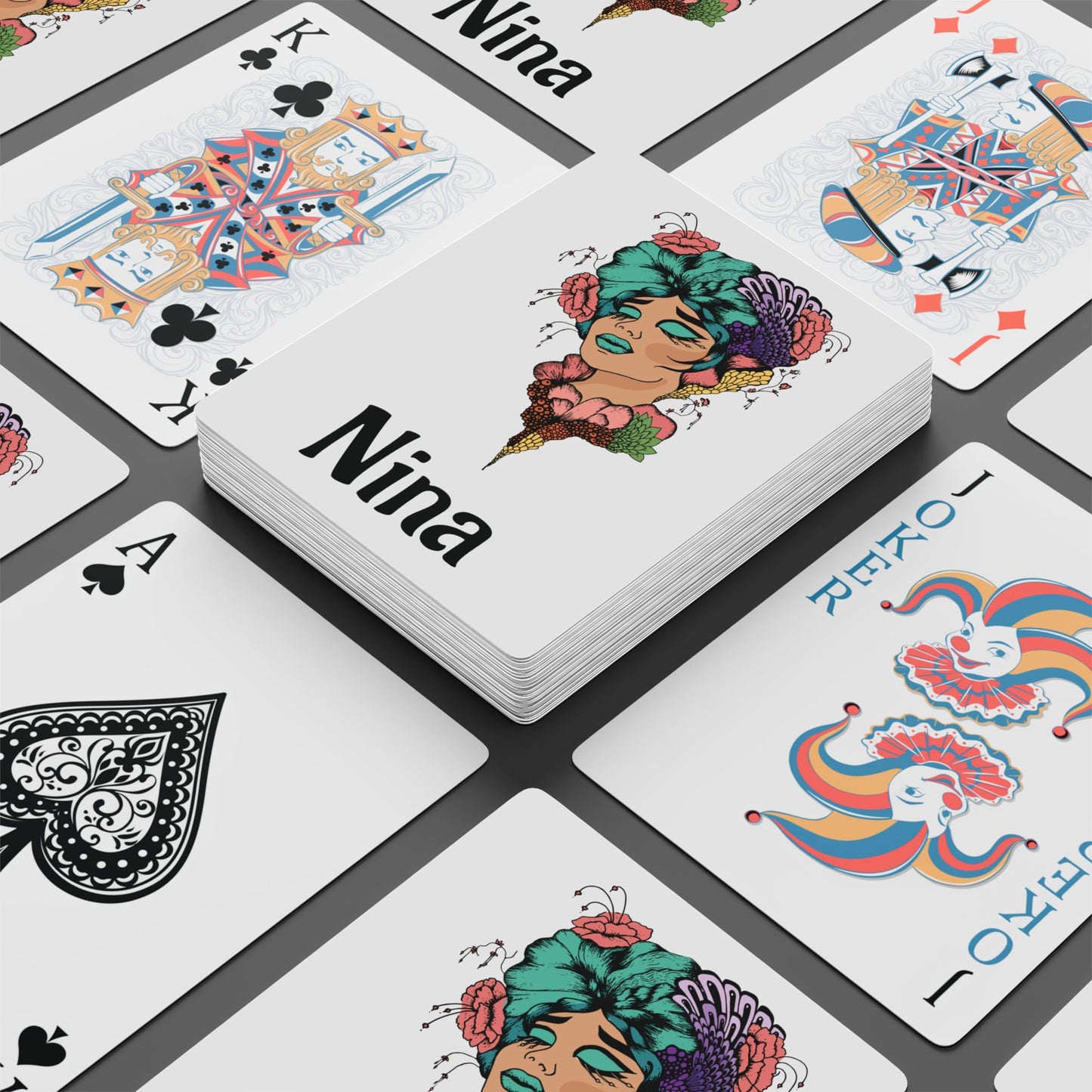 Custom Artistic Poker Playing Cards - Floral & Ace Designs for Game Nights
