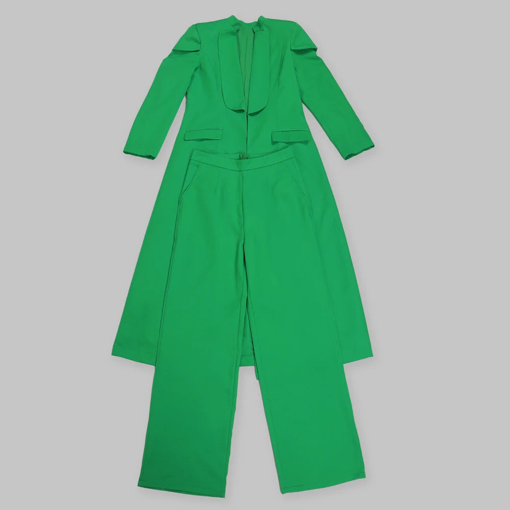 Streetwear Fashion X-Long Blazer Coat and Long Pants Suit 2 Two Piece Set for Women 2025 Spring African Work Business Outfits