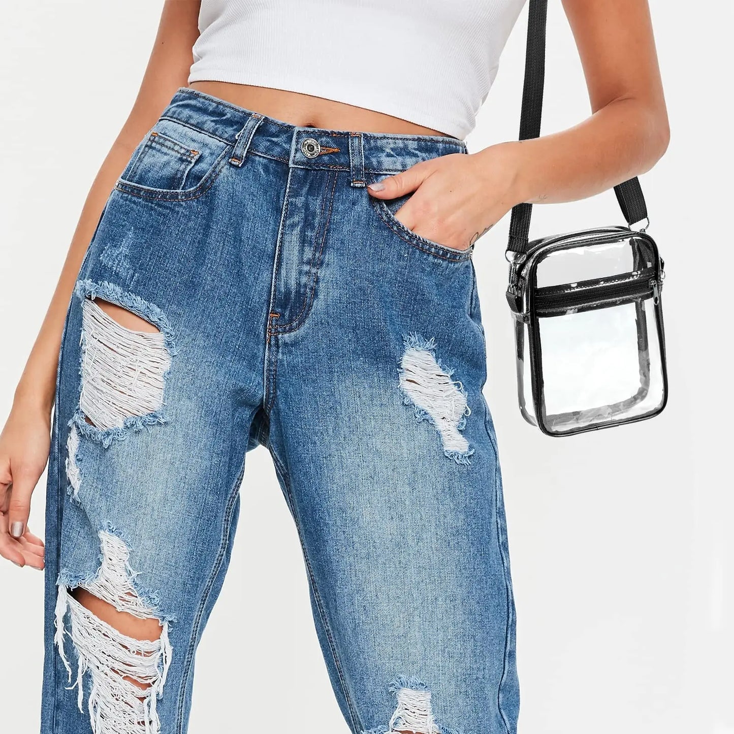 Women Clear Shoulder Bag PVC Concert Transparent Purse Simple Crossbody Bag With Front Pocket Stadium Approved Casual Handbag