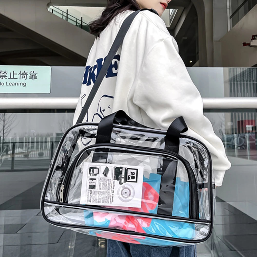 Clear Tote Bag Men's Women Transparent Shoulder Bags Stadium Approved Travel PVC Cosmetic Bags Handbag Large Gym Sports Bags New