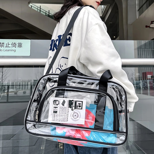 Clear Tote Bag Men's Women Transparent Shoulder Bags Stadium Approved Travel PVC Cosmetic Bags Handbag Large Gym Sports Bags New