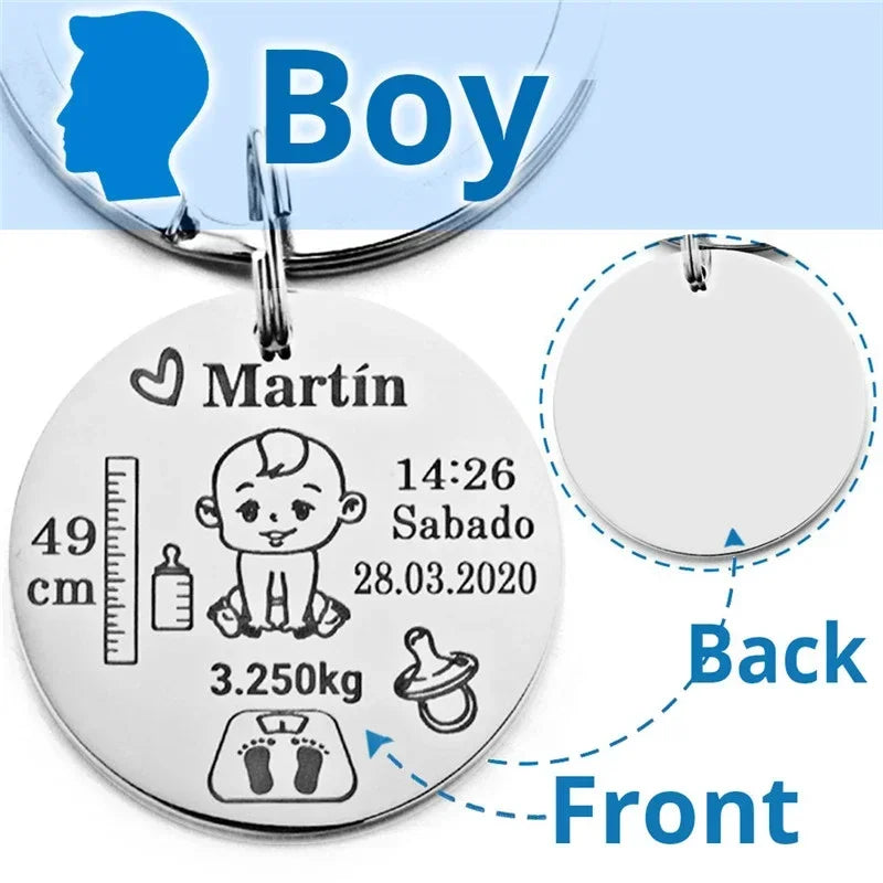 Personalized Baby Keychain Boys Girls Name Birth Weight Newborn Commemorate for New Mom Dad Gift Keyring P026_C