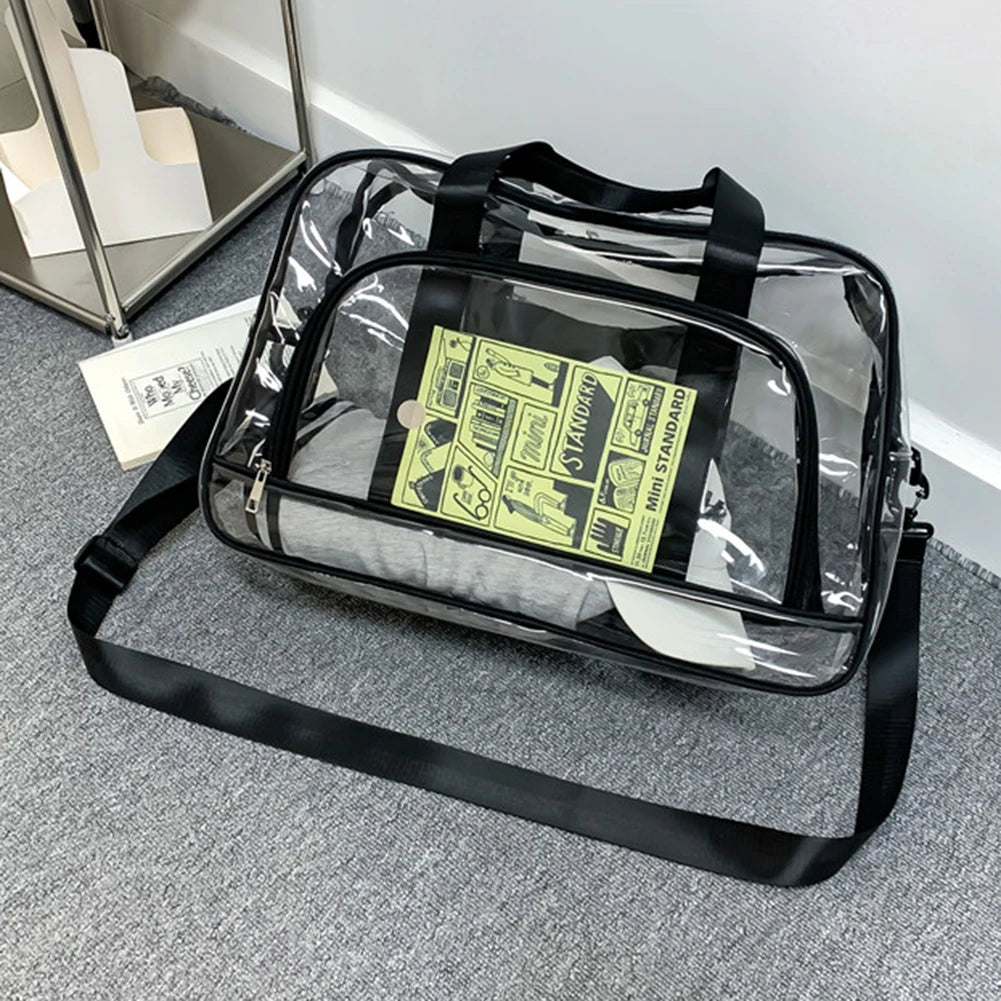 Clear Tote Bag Men's Women Transparent Shoulder Bags Stadium Approved Travel PVC Cosmetic Bags Handbag Large Gym Sports Bags New