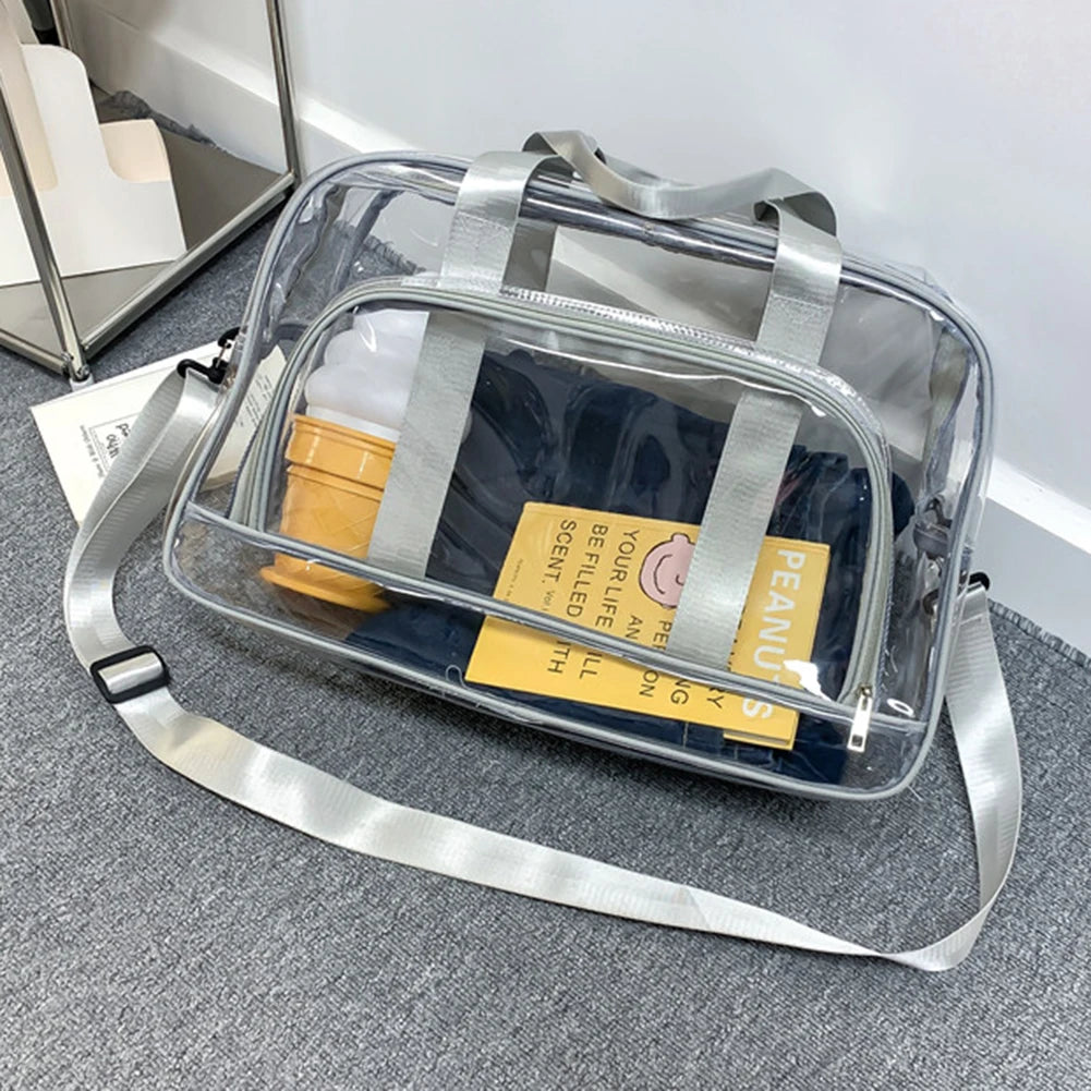Clear Tote Bag Men's Women Transparent Shoulder Bags Stadium Approved Travel PVC Cosmetic Bags Handbag Large Gym Sports Bags New