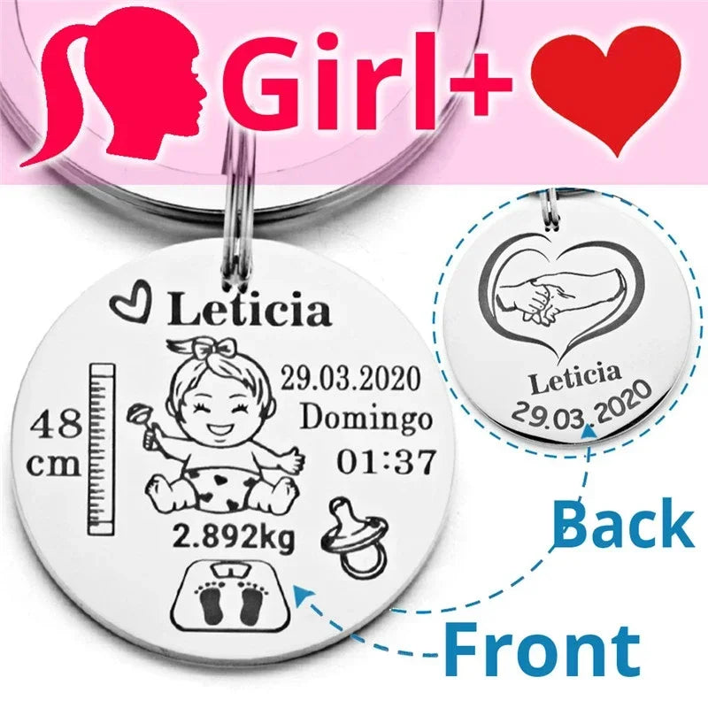 Personalized Baby Keychain Boys Girls Name Birth Weight Newborn Commemorate for New Mom Dad Gift Keyring P026_C