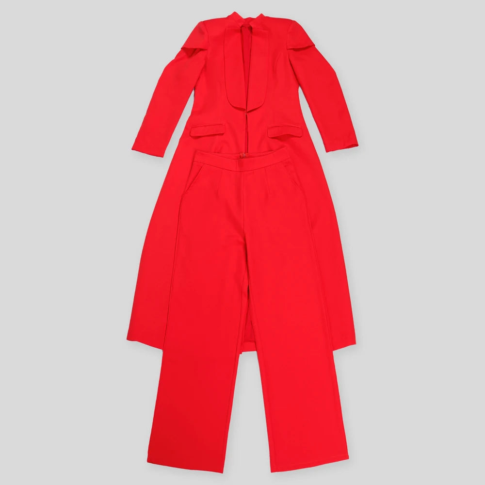 Streetwear Fashion X-Long Blazer Coat and Long Pants Suit 2 Two Piece Set for Women 2025 Spring African Work Business Outfits