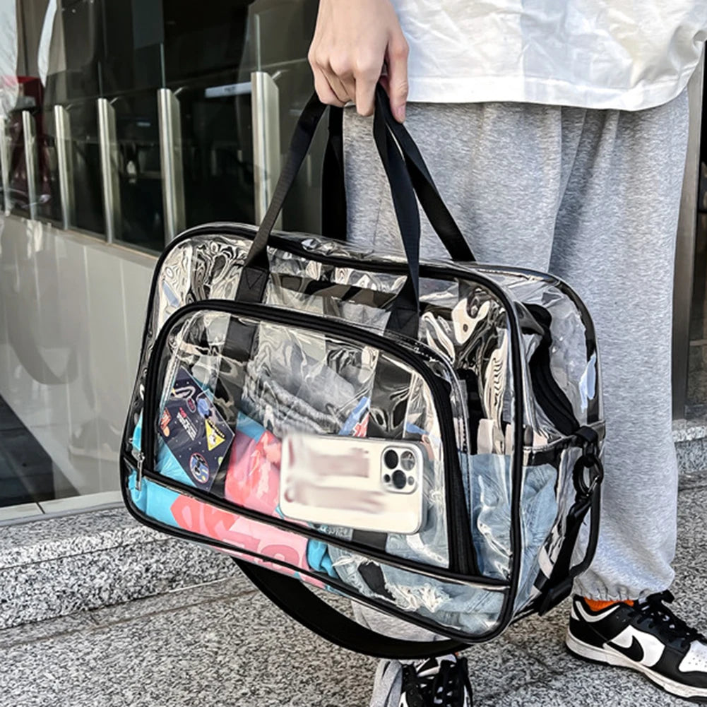 Clear Tote Bag Men's Women Transparent Shoulder Bags Stadium Approved Travel PVC Cosmetic Bags Handbag Large Gym Sports Bags New