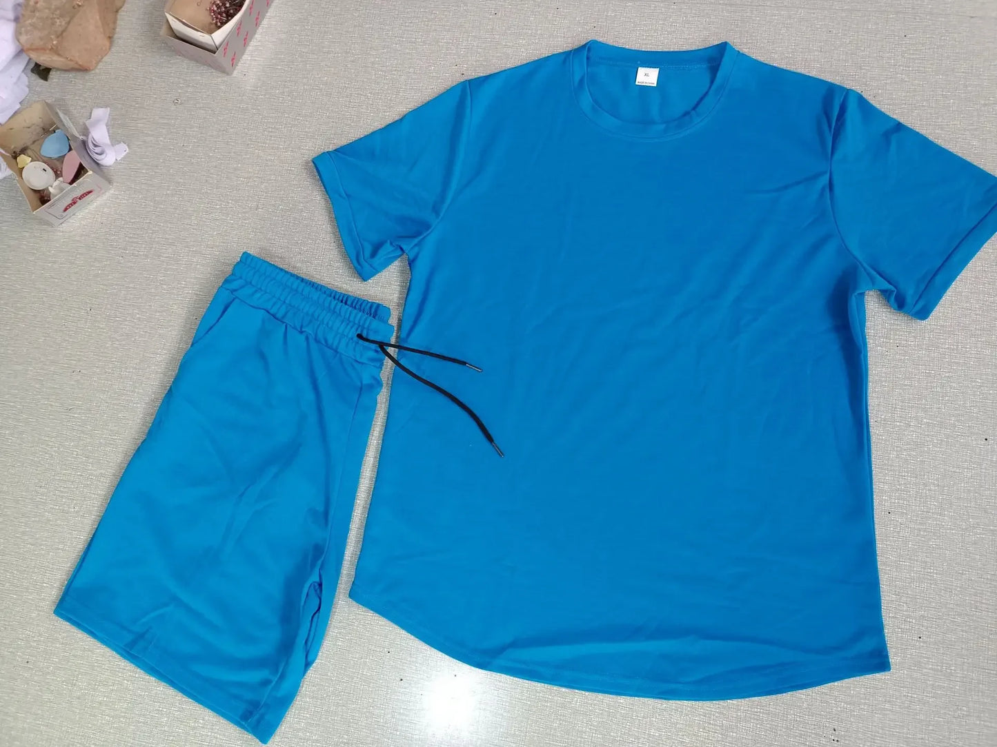 2025 Men's Summer 2PCS Casual Sportswear Suit Sets Solid Fitness Loose Tracksuit Sets Male Short Sleeved Shirts and Shorts Sets