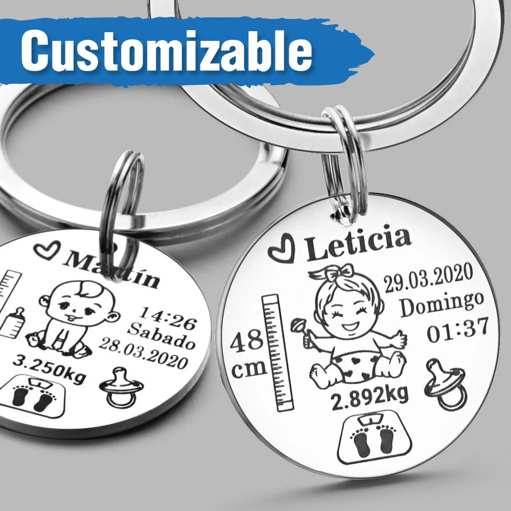Personalized Baby Keychain Boys Girls Name Birth Weight Newborn Commemorate for New Mom Dad Gift Keyring P026_C