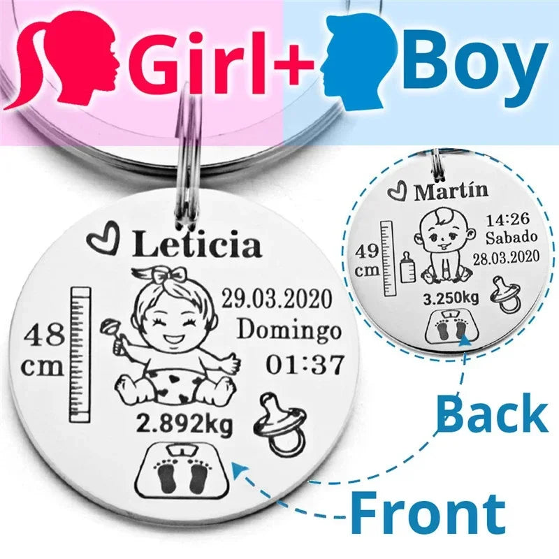 Personalized Baby Keychain Boys Girls Name Birth Weight Newborn Commemorate for New Mom Dad Gift Keyring P026_C