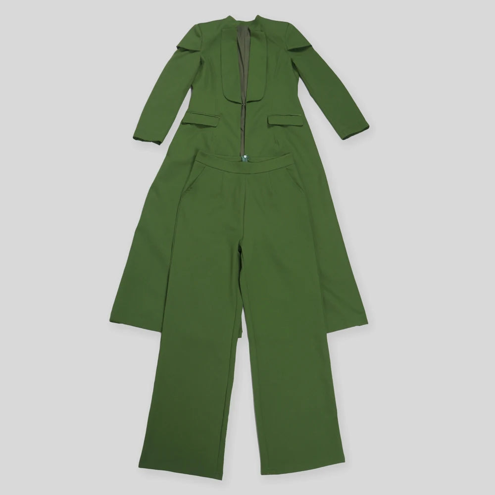 Streetwear Fashion X-Long Blazer Coat and Long Pants Suit 2 Two Piece Set for Women 2025 Spring African Work Business Outfits