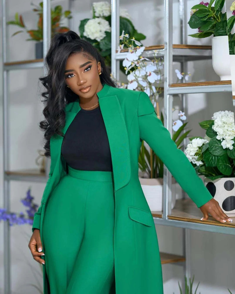 Streetwear Fashion X-Long Blazer Coat and Long Pants Suit 2 Two Piece Set for Women 2025 Spring African Work Business Outfits